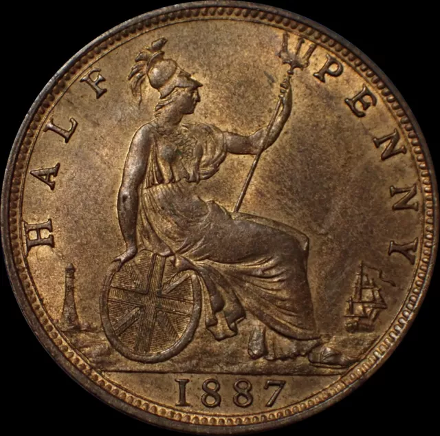 Great Britain Half Penny 1887 Victoria Stunning Bronze Coin WCA 3254