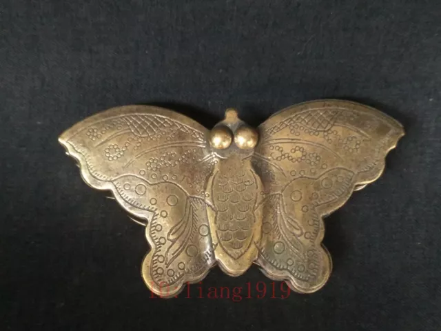 Collected China Old Bronze Hand Carving Butterfly Ink Box Collapsible Decoration