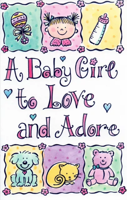 Cute NEW BABY GIRL Card, Congratulations Love Adore Joy by Gallant Greetings +✉