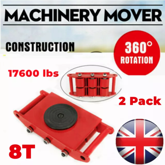 Heavy Duty Machine Dolly Skate Machinery 4 Roller Mover Cargo Trolley Cart 8 Ton