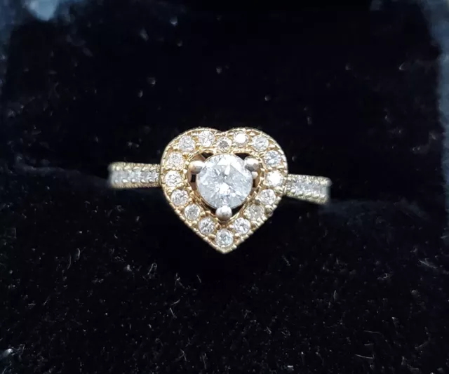 14K Yellow Gold Heart Diamond Ring Size 5