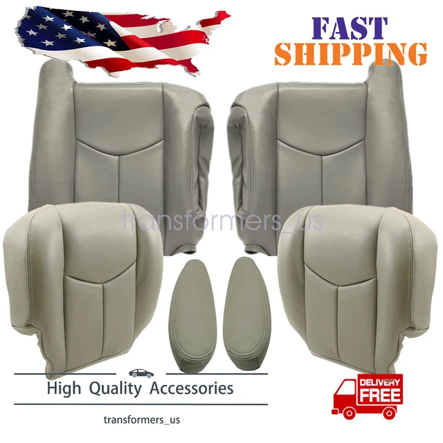 For 03-06 Chevy Silverado Tahoe Both Side Bottom & Top Leather Seat Cover Gray