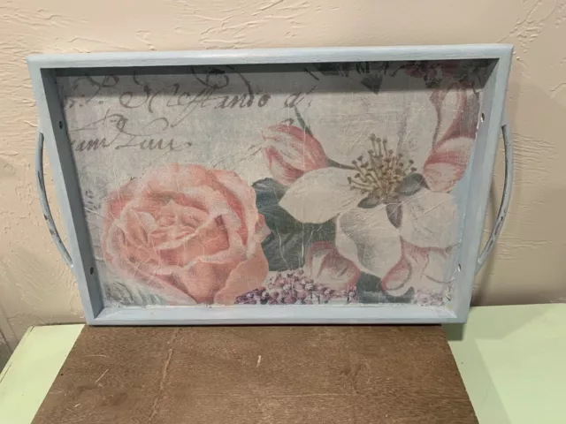 Large Decoupage Tray ￼ With Metal Handles .￼