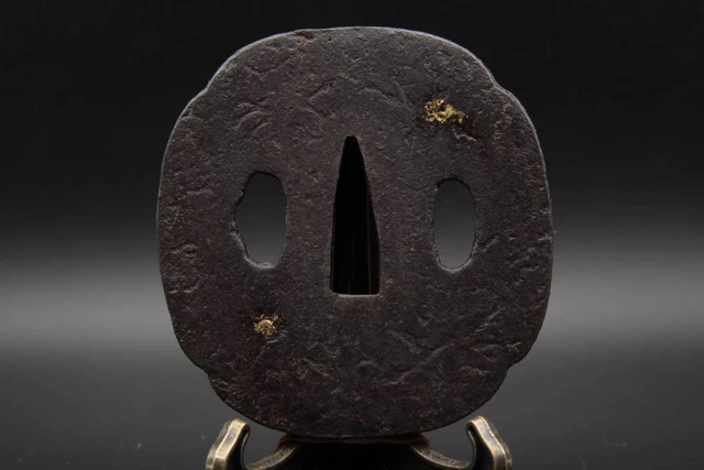 Tsuba Iron Ground Gold Elephant Inlay Sword Fittings Japanese Armor Samurai Edo
