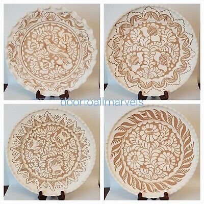 KOROND Decorative Large Plate Hand Carved Ceramic Signed VTG Romanian Rustic 12"