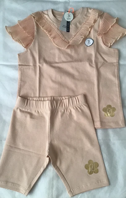 River island mini girls aged 3-4 years beige plisse cycling shorts set BNWT 10