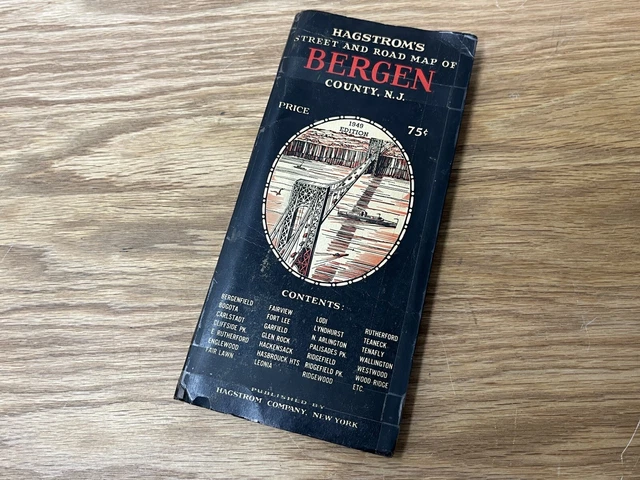 VTG BERGEN COUNTY New Jersey NJ Hagstroms Street Road Map 1949 Edition ...