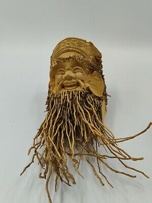 Carved Beard Bamboo Root Ball Face Old Man Spirit Longevity Warrior Wall Art 2