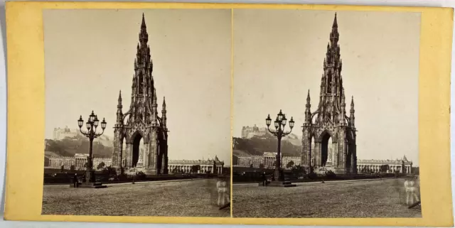 Écosse, Édimbourg, Monument à Walter Scott, vintage print. ca.1865, stéréo Tirag