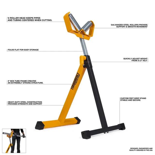 TOUGHBUILT 31.5"-45.5" V-Roller Stand 2 Rollers Adjustable Height Steel Bearings
