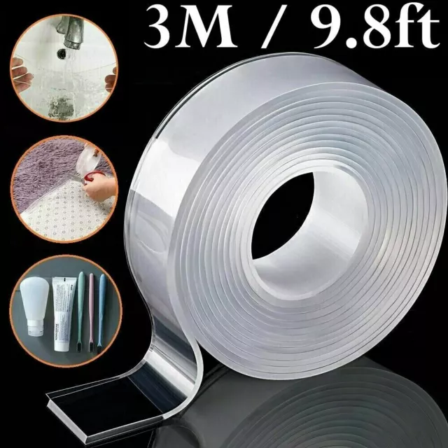 3M / 9.8ft - Nano Magic Double-Sided Tape Washable Traceless Adhesive Gel Clear