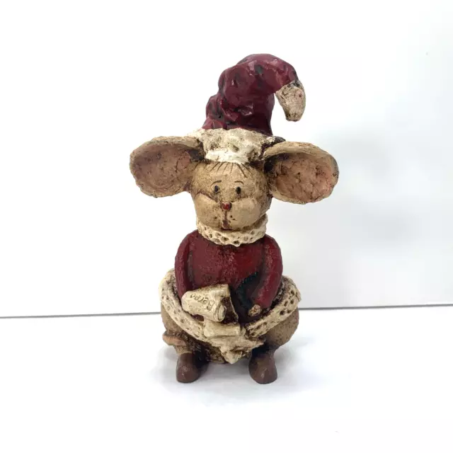 Wood World Hand Crafted Santa Claus Mice Mouse 5.5" Figurine Sculpture Holiday