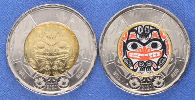 Canada 2020 - Bill Reid Toonie  ($2) - Plain and Coloured  - UNC - Haida Bear