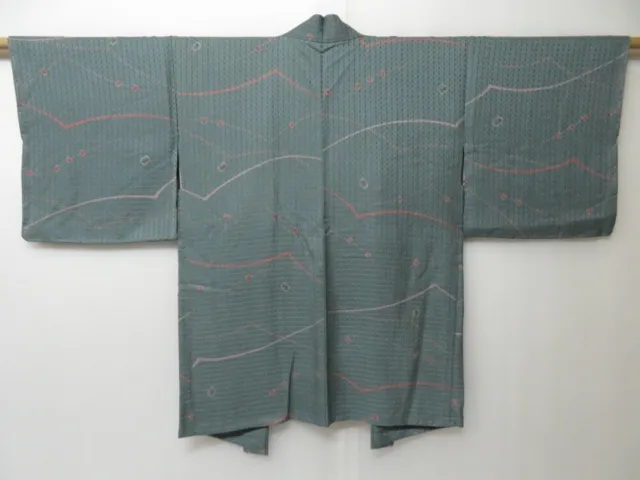 2025T03z570  Japanese Kimono Silk HAORI  Dull cyan