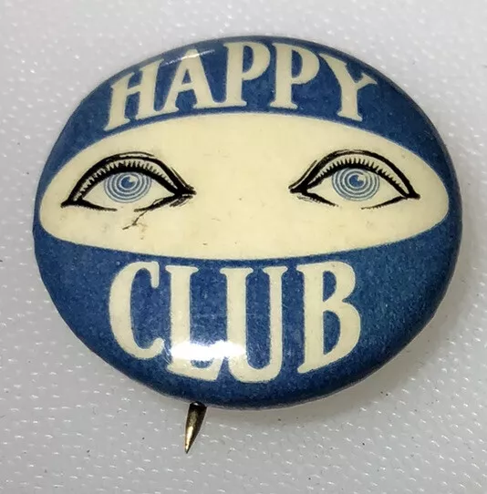 Happy Club Eyes Lucke Badge & Button Company Vintage Button Pin Pinback