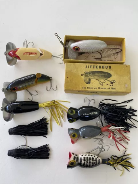 7 VINTAGE FRED Arbogast Fishing lure 1 In box 2 skirts Jitterbug Hula  Popper $122.50 - PicClick