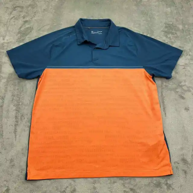 Under Armour Polo Shirt Mens XL Threadborne Calibrate Blue Orange Golf Heatgear