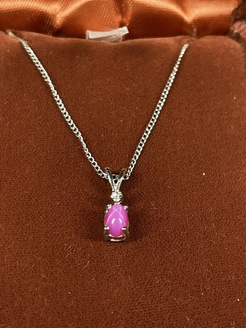 Vintage 14k White Gold Chain Pink Linde Star Sapphire Pendant MIB Rose Jewelers