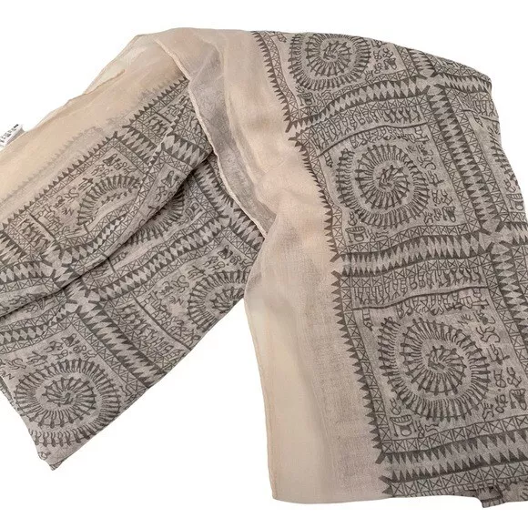 PacSun Gauzy Infinity Scarf Grey Pink Hieroglyphic Print One Size