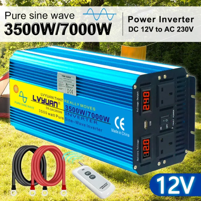 3500W/7000W 12V to 240V Pure Sine Wave Power Inverter Car Converter Solar RV