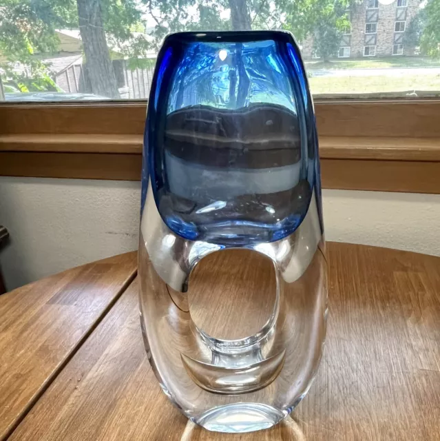 Polish Adam Jablonski Art Glass Blue Clear Contemprary Style Vase