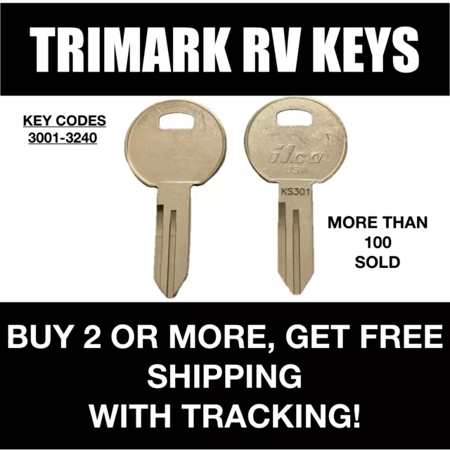 2 Trimark lock keys for Camper RV Motorhome cut to code key codes 3001-3240