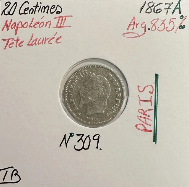 20 CENTIMES NAPOLEON III - 1867A - Pièce de monnaie en Argent // TB (REF 3)