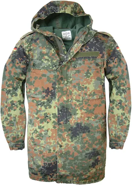 German Parka Original Army Military Hooded Jacket Field Flecktarn Camo Used