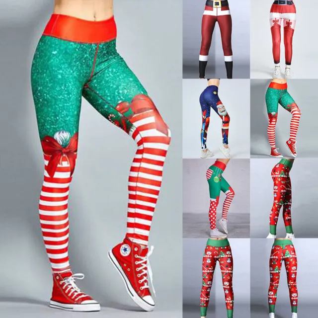 Womens Christmas Leggings Workout Yoga Pants Xmas Party Stretchy Fitness Trouser