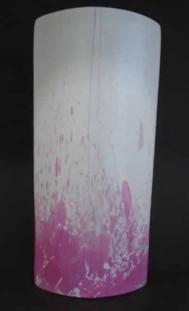 Vtg STUART STRATHEARN pink & white IMPRESSIONS Art Glass Vase LESTYN DAVIES 1986