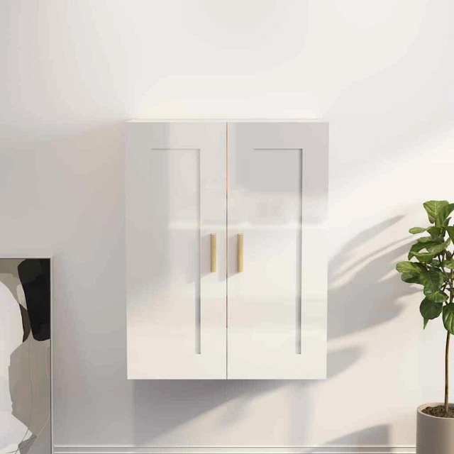 Credenza Salotto TREISL 69,5x34x90 Cm Bianco Lucido | Mobile Laterale Con Ante E Ripiani In Legno Multistrato