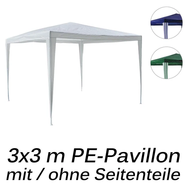 Pavillon PE 3x3m Gartenzelt Partyzelt wasserdicht Farbe + Seitenteile wählbar