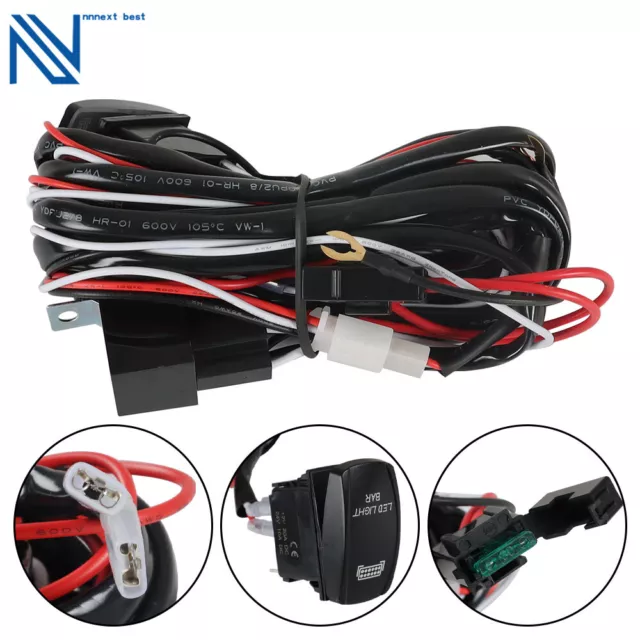 High Beam Wiring Loom Harness Kit LED light Bar 12V 30A 2-Way With Rocker Switch