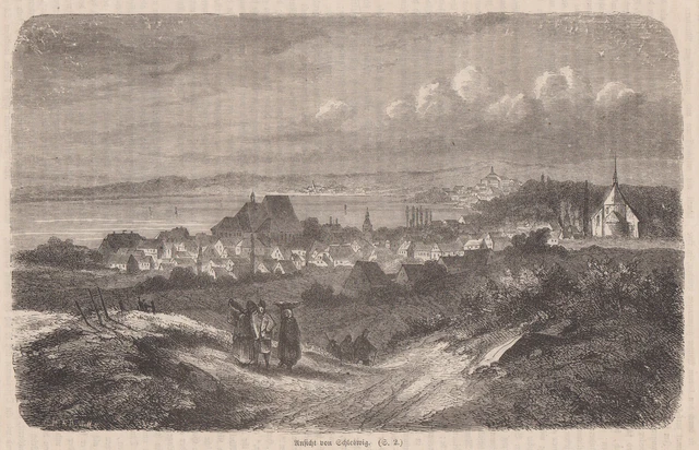 Schleswig Vista General Original Grabado en Madera 1865