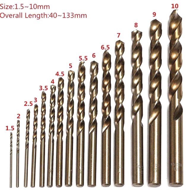 15Pcs High Speed Steel HSS-Co M35 Cobalt Drill Bit Set 1.5-10MM Steel Pounc_js