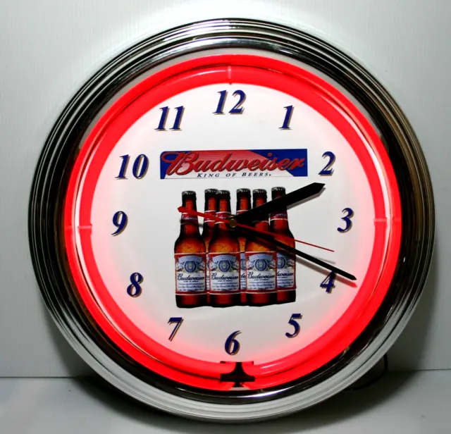 Budweiser, wall Clock with Neon Red ring, Vintage Neonetics, 15", see comments