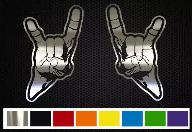 (2) METAL HEAD DEVIL HORNS Vinyl Decal Set  - CUSTOM SIZE & COLOR for CARS,TRUCK