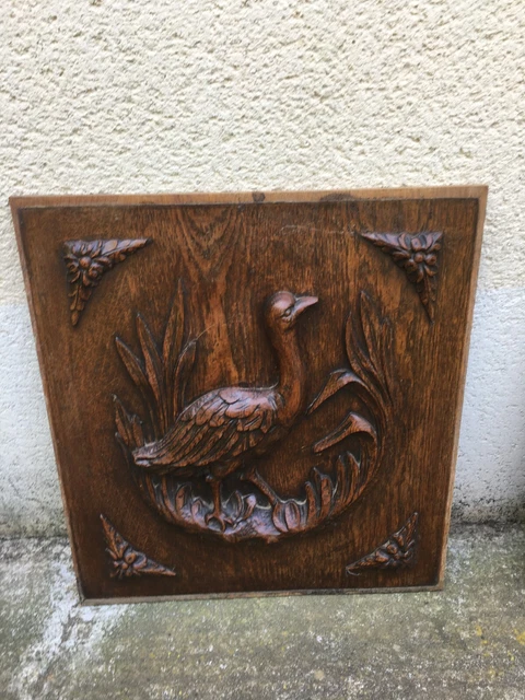 Antique 19th century black forest furniture panel door French woodwork bird