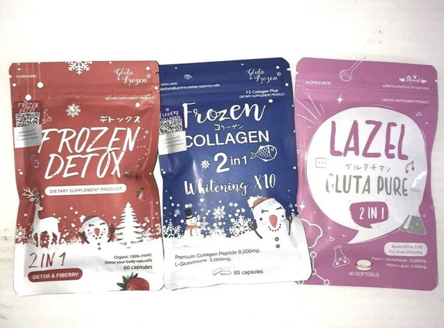 1x Gluta Frozen Collagen 2in1 + 1x Dettox &Fiberry + 1x Lazel Gluta Pure 2in1 UK