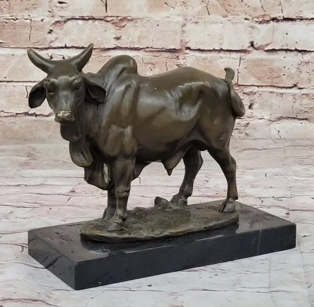 SIGNED VINTAGE FRENCH ANIMALIER BRONZE OF A GRAZING COW No Reserve SCULPTURE NR 3