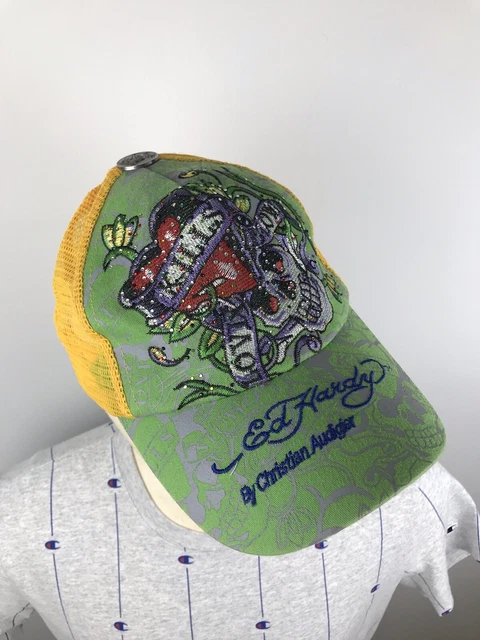 Men’s One Size Y2K Ed Hardy Vintage Rhinestones/Skulls Baseball Cap,Hat,Designer