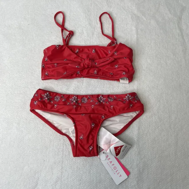 Seafolly Girls' Tie Front Mini Tube Pull On Bikini Swimsuit Set Ruby Red Size 10