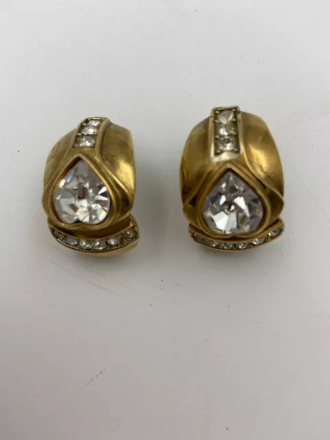 80's Chic | Ladies Vintage Big Gold Clip-On Earrings with Rhinestone Details