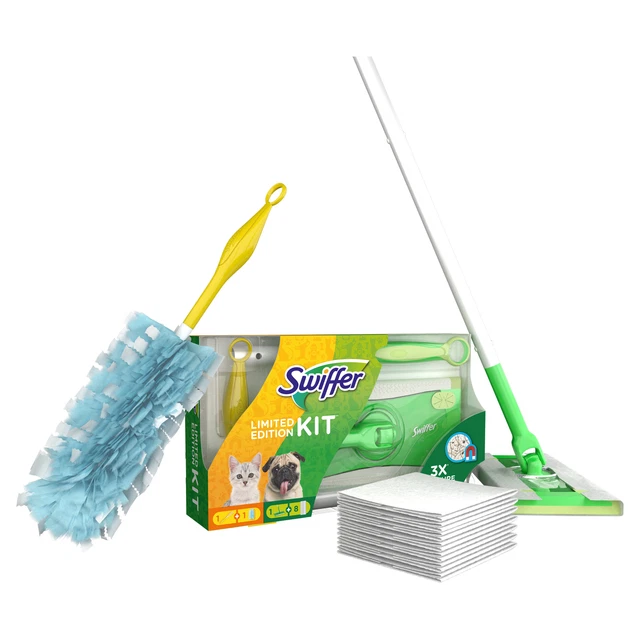 3x Swiffer Edición Limitada paquete de inicio (limpiaparabrisas + 8 paños + imán de polvo +