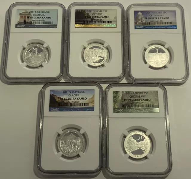 2011 S Proof Silver 5 Coin Quarter Set Ngc Pf69 Ultra Cameo National Parks 25C 3