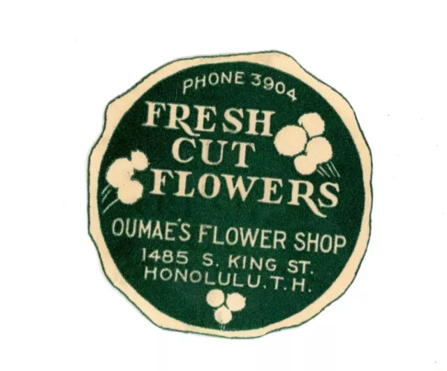 1920's-30's Oumae's Flower Shop Territory Of Hawaii Label F103E