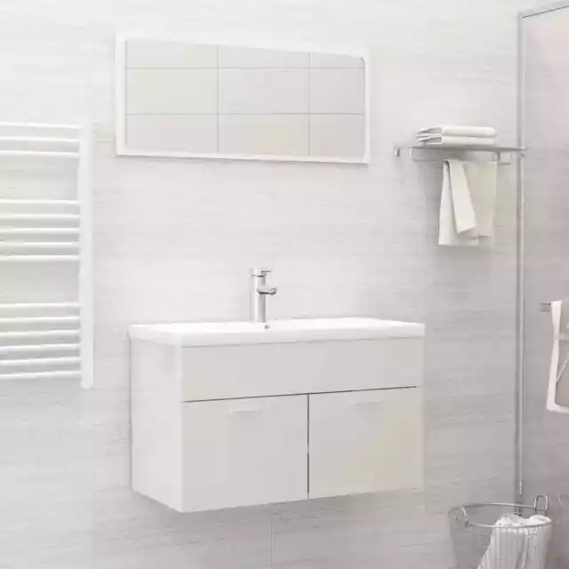 High Gloss White Bathroom Furniture Set Engineered Wood Acrylic Mirror