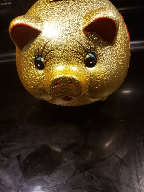 Gold/Red Chinese Happiness Piggy Bank Removable Stopper Oriental Large New