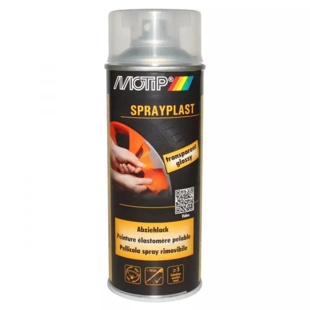 Bombe de peinture vernis brillant élastomère pelable Motip Sprayplast 396571