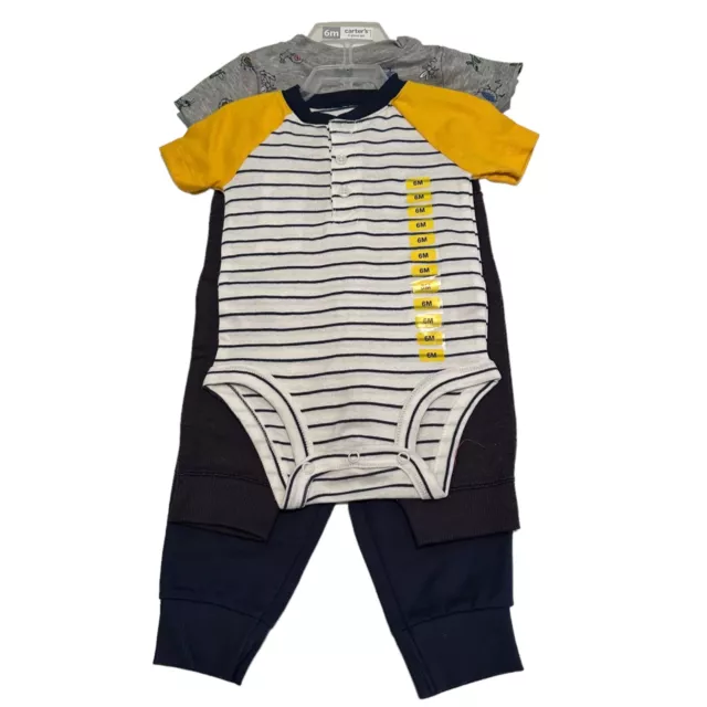 NEW Carters Baby Boy Size 6 Months (2) Snap T-Shirts (2) Pants 4-piece Set NWT